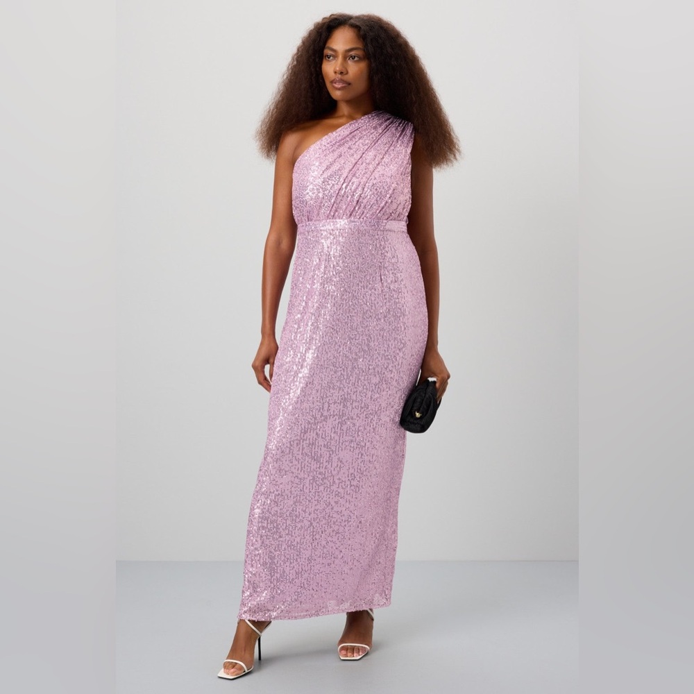 Mac Duggal 26694 Sequined Ruched One Shoulder Gown in Lilac‎ Size 16